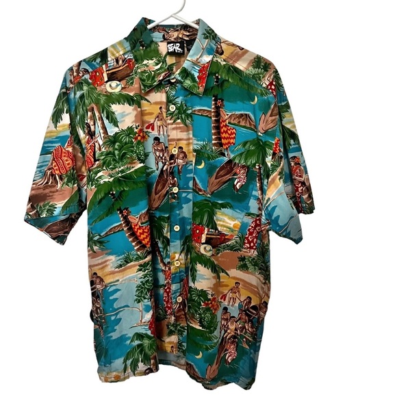 Bear Hawaiian Floral Print Button-Up Shirt‎ Men's Size Large Cotton Multicolor - Picture 1 of 5